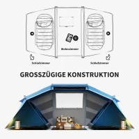 Outsunny kampeertent 4 Personen Familie Met Slaapcabines Ruime Voor Groepen Tunneltent, Blauw(m-4)