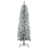 HOMCOM 5ft Artificial Snowy Pencil Christmas Tree - Green(m-11)