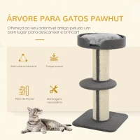 PawHut Arranhador para Gatos Altura 91 cm de 3 Níveis com Ninho Plataforma e Poste de Sisal 45x45x91 cm Cinza(m-4)