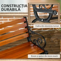 Outsunny Bancă de Exterior cu Cadru din Aluminiu, Scaun cu Două Locuri cu Cotieră Curbată, Șezut și Spătar din Lemn, 120x64x79 cm, Tec(m-5)