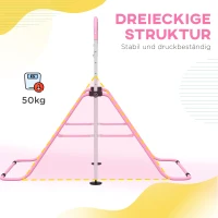 HOMCOM Kinderturnbar met Ringen, Hoogteverstelbaar, Opvouwbaar, Antislip, Stalen Frame, 148x92x88-128 cm, Roze(m-7)
