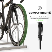 SPORTNOW Râtelier 2 vélos range-vélos support rangement vélo à pneu 61 mm dim. 50L x 34l x 27,5H cm acier argenté(m-5)