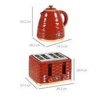 HOMCOM 3000W 1.7L Rapid Boil Kettle & 4 Slice Toaster, Kettle and Toaster Set with 7 Browning Controls and Crumb Tray, Red(m-3)
