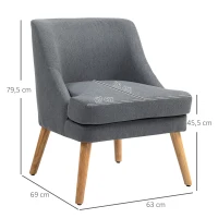 HOMCOM Akzentsessel im skandinavischen Stil, bis 150 kg, Hevea-Holzbeine, Beige, 63x69x79,5 cm(m-3)