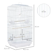 PawHut Gaiola para Passáros Gaiola de Metal com Portas 4 Comedouros 3 Poleiros Baloiço Bandeja Removível e Alça de Transporte para Papagaio Canário Periquito 46,5x35,5x92cm Branco(m-3)