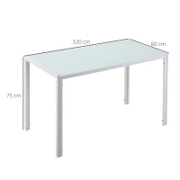 HOMCOM Mesa Sala de Jantar de Cristal Mesa Retangular para 4-6 pessoas com Pés de Metal Multifuncional para Cozinha 120x60x75cm Branco(m-3)