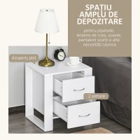 HOMCOM Noptiera Moderna din Lemn, Noptiera 2 Sertare pentru Dormitor cu Manere Argintate, 48x39x54cm, Alb(m-4)