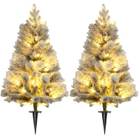 HOMCOM LED-Verlichte Kerstboom, Set van 2, 90 cm, Dennenappels, Rode Bessen, Brandveilig, Groen/Wit(m-10)