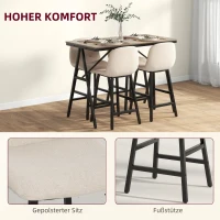 HOMCOM 5-delige Bargarnituur, Tafel en 4 Stoelen, Knoopstiksel, Dikke Bekleding, Linnenlook, Beige(m-5)