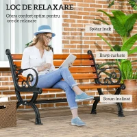 Outsunny Bancă de Exterior cu Cadru din Aluminiu, Scaun cu Două Locuri cu Cotieră Curbată, Șezut și Spătar din Lemn, 120x64x79 cm, Tec(m-4)