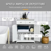 kleankin Dulap de Depozitare Organizator Independent pentru Baie de Podea cu 2 Usi, 2 Sertare si Raft Reglabil, Alb(m-4)