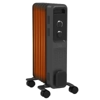 HOMCOM 1500W Oil Filled Radiator, 7 Fin, Portable Electric Heater with 3 Heat Settings, Safety Cut-Off and Wheels, Grey(m-1)