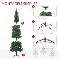 HOMCOM Árvore de Natal Artificial 195 cm Árvore de Natal com 556 Ramos Árvore de Natal Slim com 25 Pinhas Base Dobrável Ø54x195 cm Verde(m-8)