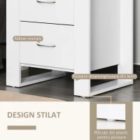 HOMCOM Noptiera Moderna din Lemn, Noptiera 2 Sertare pentru Dormitor cu Manere Argintate, 48x39x54cm, Alb(m-5)