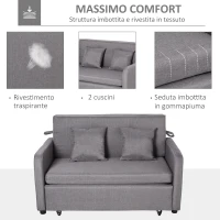 HOMCOM Divano Letto 2 Posti 2 in 1 con Vano Contenitore e Design Moderno, Letto Singolo, Imbottito e Rivestito in Lino Grigio(m-7)