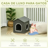 PawHut Casa para Gatos Caverna para Gatos com 2 Portas e Almofada Lavável 39x43,5x40,5 cm Cinzento(m-6)