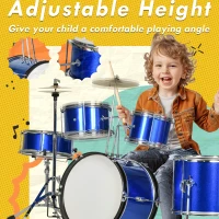 AIYAPLAY 11-Piece Kids Drum Kits w/ Stool, Drumsticks, Pedal, Cymbals, for 3-6 Years, Blue(m-7)