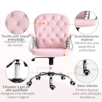 Vinsetto Cadeira de Escritório Estofada em Veludo Cadeira Giratória com Altura Ajustável e Decorações de Cristal 59,5x60,5x103 cm Rosa(m-5)