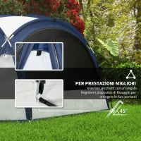 Outsunny Tenda da Campeggio 4-5 Posti con 4 Porte a Cerniera, Zanzariera e Gancio, 350x350x230cm, Bianca e Blu(m-6)