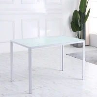 HOMCOM Mesa Sala de Jantar de Cristal Mesa Retangular para 4-6 pessoas com Pés de Metal Multifuncional para Cozinha 120x60x75cm Branco(m-8)