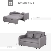 HOMCOM Divano Letto 2 Posti 2 in 1 con Vano Contenitore e Design Moderno, Letto Singolo, Imbottito e Rivestito in Lino Grigio(m-4)