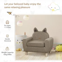 HOMCOM Kids Sofa Toddler Chair Children Armchair for Preschool Bedroom Playroom with Ear Modeling Wood Brown(m-7)