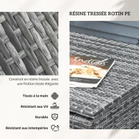 Outsunny Ensemble salon de jardin d'angle 4 places coussins déhoussables table basse coffre rangement acier époxy résine tressée(m-5)