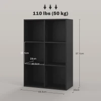 HOMCOM Six-Cube Bookcase - Black Wood Effect(m-3)