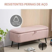 HOMCOM Banco de Armazenamento Estofado em Linho com Tampa Abatível e Pés de Aço Carga Máxima 150kg 101x38,5x44,5 cm Rosa(m-5)