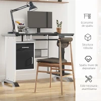 Homcom Birou PC 100×52×75 cm – Alb & Negru cu Sertar, Dulap si Raft(m-6)