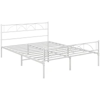 HOMCOM Cama de Casal 150x200 cm com Cabeceira de Ripas de Aço e Espaço de Arrumação Debaixo da Cama Carga 330 kg Branca(m-10)