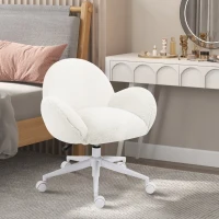 HOMCOM Makeup Vanity Chair, Cute Fluffy Desk Chair with Rolling Wheels for Bedroom Living Room, Cream White(m-2)