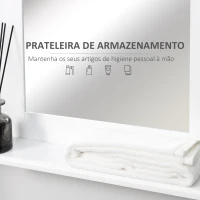 Kleankin Espelho de Casa de Banho 50x11,5x60 cm Espelho de Parede Moderno com Prateleira de e Estrutura de Madeira Branco(m-4)