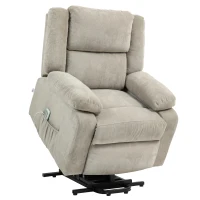 HOMCOM Relaxfauteuil met Opsta-assistentie, Verstelbare Hoofdsteun, Opklapbare Rugleuning, Gewatteerde Armleuningen, Lichtgrijs(m-10)