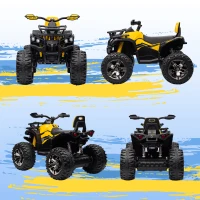 HOMCOM 12V Quad Bike ATV with LED Lights, Music, Backrest, Forward, Backward, Yellow(m-9)