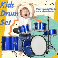 AIYAPLAY 11-Piece Kids Drum Kits w/ Stool, Drumsticks, Pedal, Cymbals, for 3-6 Years, Blue(m-4)