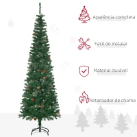 HOMCOM Árvore de Natal Artificial 195 cm Árvore de Natal com 556 Ramos Árvore de Natal Slim com 25 Pinhas Base Dobrável Ø54x195 cm Verde(m-4)