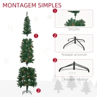 HOMCOM Árvore de Natal Artificial 225 cm Árvore de Natal com 706 Ramos Árvore de Natal Slim com 56 Pinhas Base Dobrável Ø58x225 cm Verde(m-8)