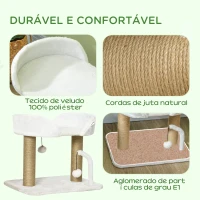 PawHut Arranhador para Gatos Pequenos Altura 42 cm Arranhador para Gatos com Cama Bolas Supensas e Postes de Juta 48x38x42 cm Branco(m-4)