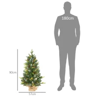 HOMCOM Set of Two 3ft Christmas Trees, with Lights, Berries and Pinecones(m-3)