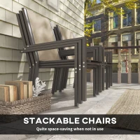 Outsunny Set de Grădină din 7 Piese cu Masă din Plastic-Lemn și 6 Fotolii Stivuibile cu Șezut și Spătar, 150x90x73 cm, Maro(m-4)