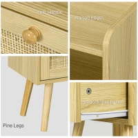 HOMCOM Set of Two Rattan Weave Bedside Tables - Wood Effect(m-5)