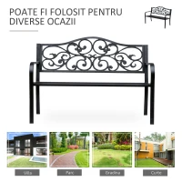 Outsunny Banca pentru exterior din metal, 127x60x89cm, negru(m-6)