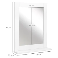 Kleankin Espelho de Casa de Banho 50x11,5x60 cm Espelho de Parede Moderno com Prateleira de e Estrutura de Madeira Branco(m-3)