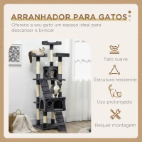 PawHut Arranhador para Gatos Grande 49x49x173 cm com Múltiplos Níveis Cavernas e Brinquedos Suspensos Cinza Escuro(m-4)