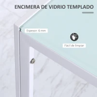 HOMCOM Mesa Sala de Jantar de Cristal Mesa Retangular para 4-6 pessoas com Pés de Metal Multifuncional para Cozinha 120x60x75cm Branco(m-4)