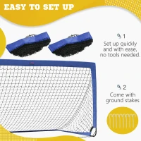 HOMCOM Set of 2 Football Goal Net 6 x 3 ft Foldable Outdoor Sport Training Teens Adults Football with Carrying Bag Blue(m-4)