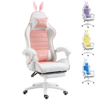 Vinsetto Racing Gaming Chair, Reclining PU Leather Computer Chair with Removable Rabbit Ears, Footrest, Headrest and Lumber Support, Pink(m-1)