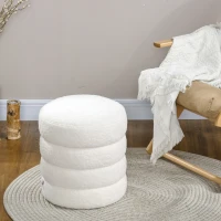 HOMCOM Kruk, rond, Teddyfleece, Metalen frame, tot 120kg, Φ40x45H cm, Crèmewit(m-6)