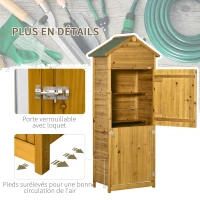 Outsunny Armoire de Jardin Remise pour Outils 79L x 49l x 192H cm 2 Portes 2 étagères Toit bitumé étanche Bois Sapin pré-huilé(m-7)